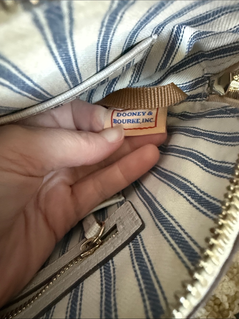 Dooney & Bourke Saffiano Leather Satchel Crossbody Ivory Taupe Gold Hardware - Picture 6 of 15
